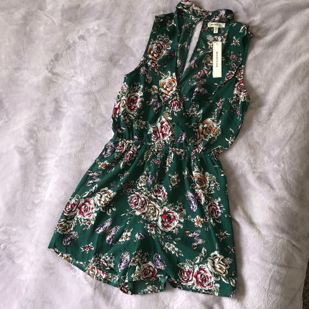 Green floral romper